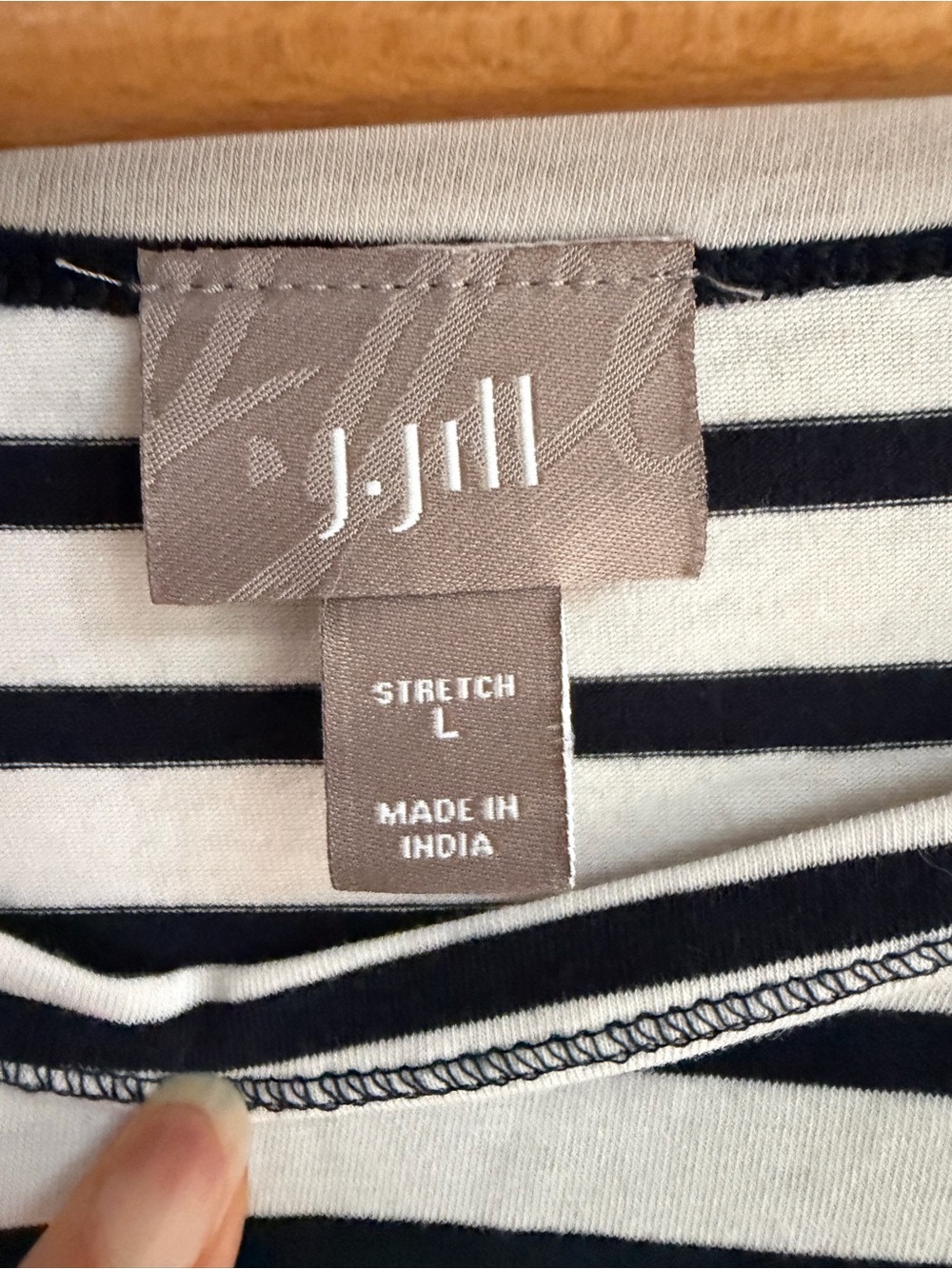 J. Jill Black and White Striped Boatneck Long Sleeve Top - Picture 2 of 5